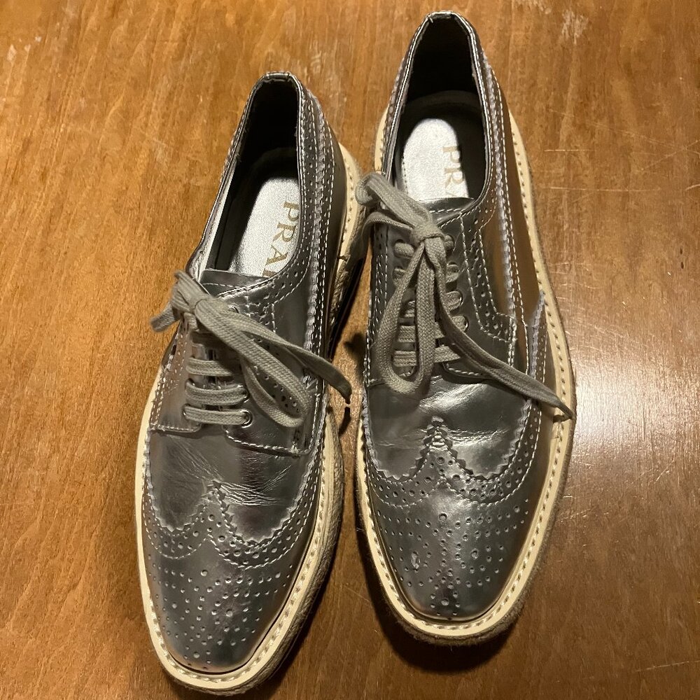 Prada Silver Leather Brogues